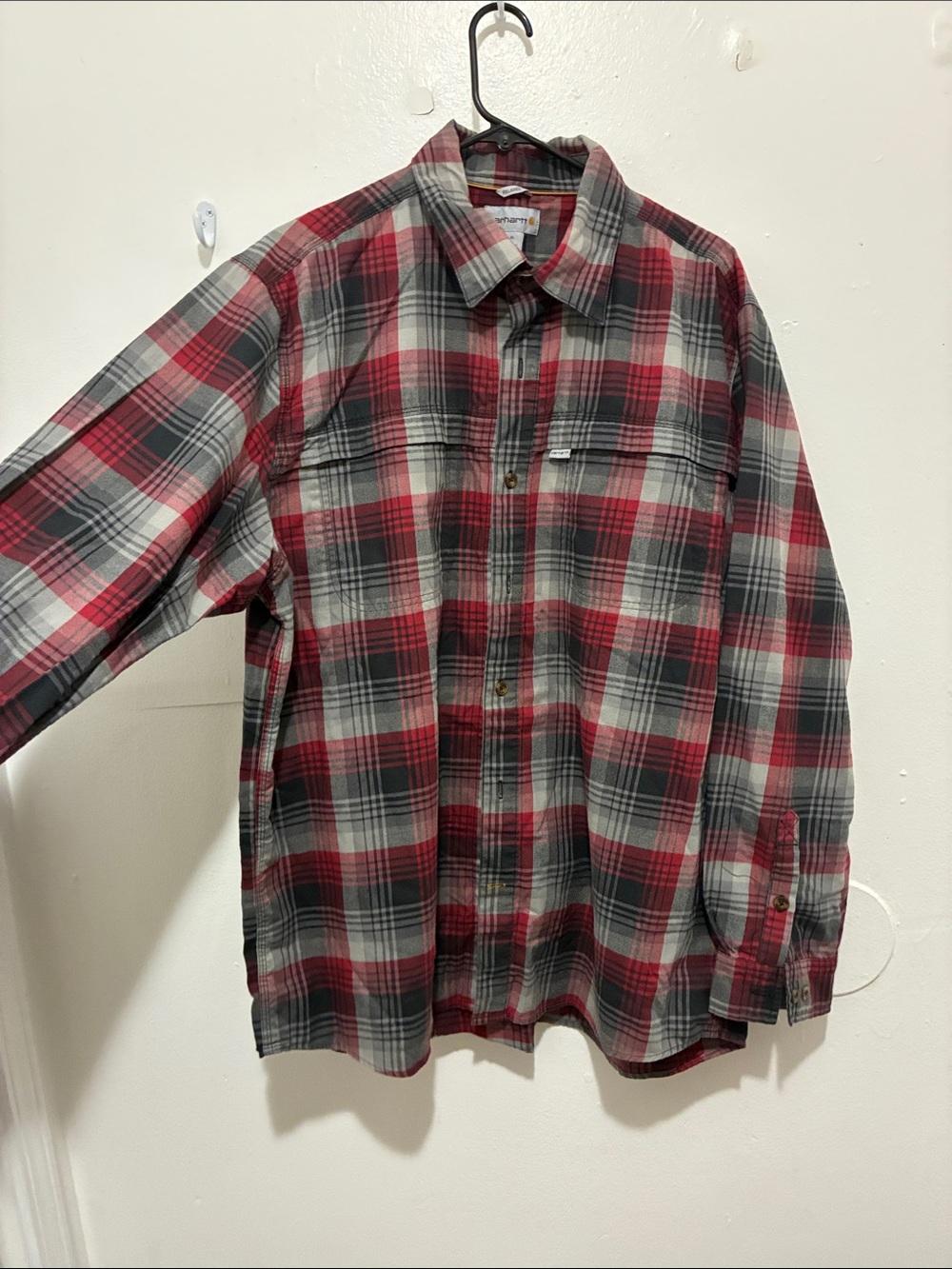 Carhartt Red and Gray Plaid Button-Down Work Shirt